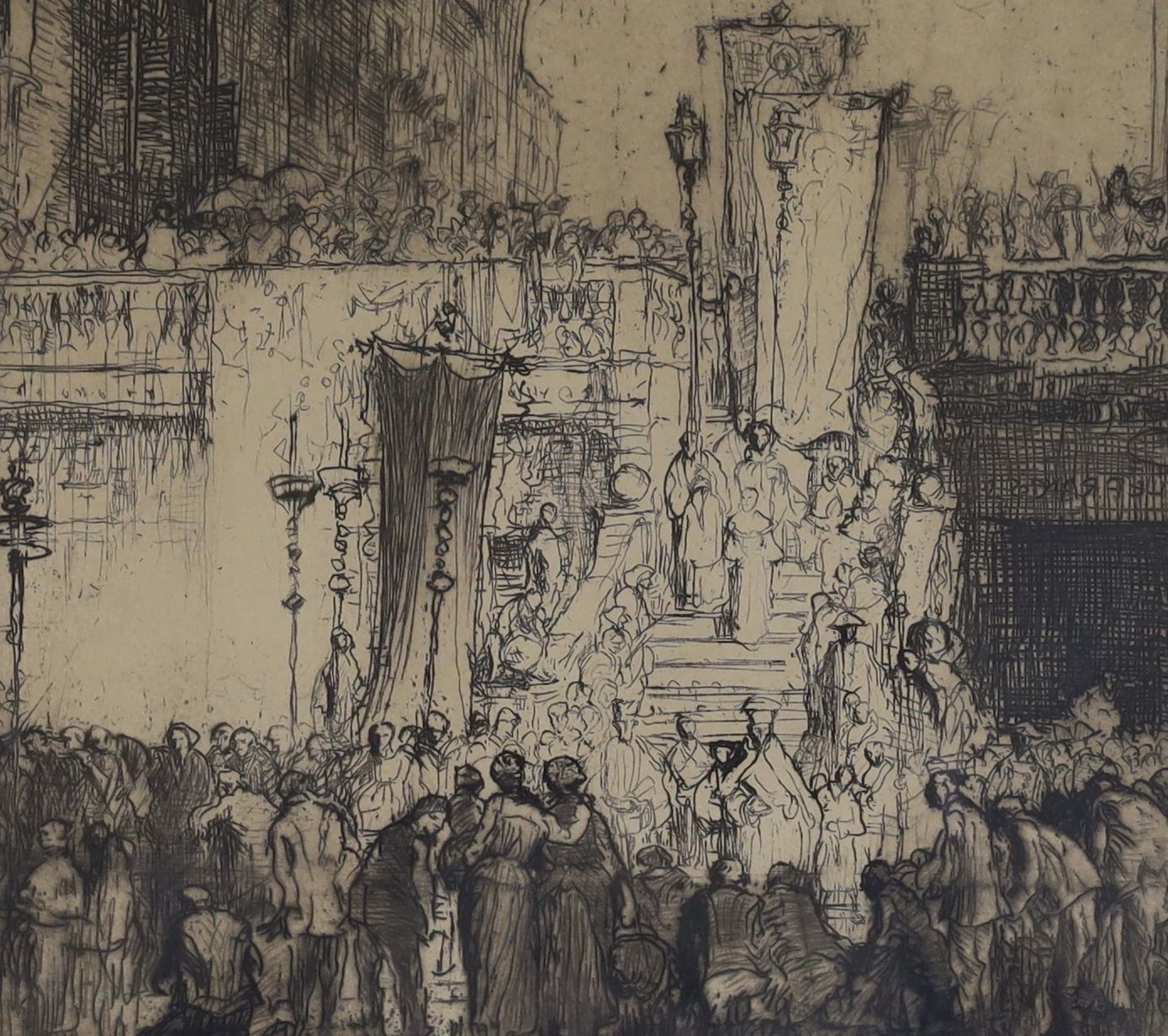 Frank Brangwyn (1867-1956), etching, St. Peter's of the Exchange, Genoa, signed in pencil, 23 x 26cm